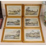 After Charles Turner (1773-1857) set of six 19th century coloured engravings, Delights of fishing,