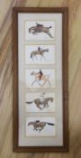 French School, set of five 20th century ink and watercolours, Horse racing and hunting interest,