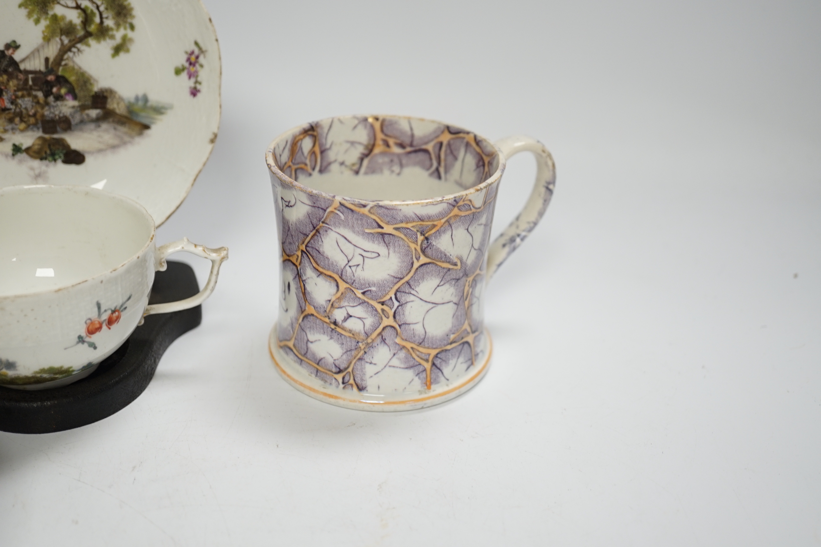 Two Derby porcelain coffee cans and one saucer, a tea bowl, a pearlware mug and a mid 18th century - Image 7 of 9