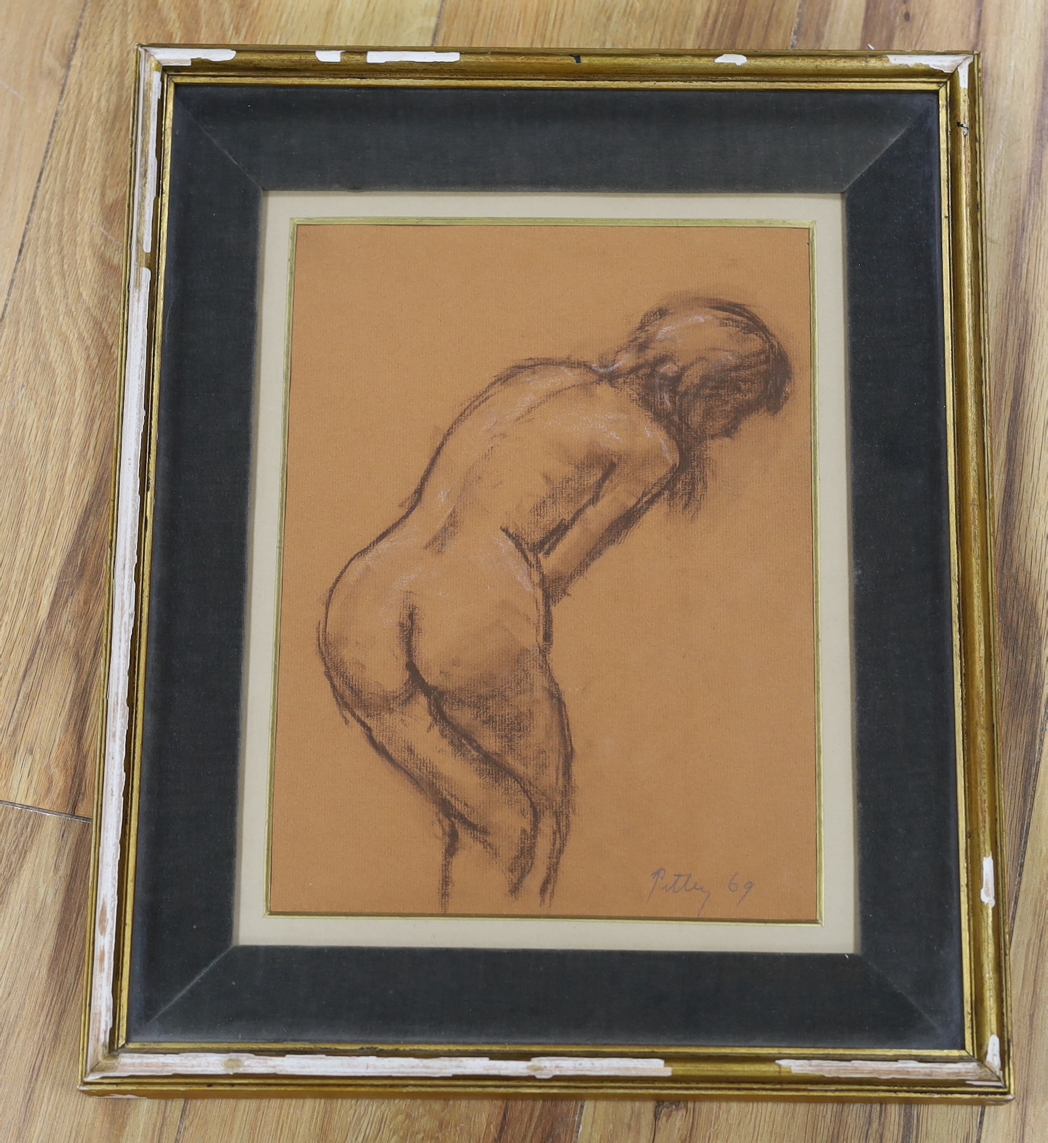 Llewellyn Petley-Jones (1908-1986), conte crayon, Crouching nude, signed and dated '69, 30 x 22cm - Image 2 of 4