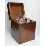 A George III decanter box and four matching glass decanters, box height 30cm