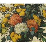 Gilbert, modern British, impasto oil on canvas, Still life of flowers, signed, unframed 51 x 41cm