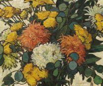 Gilbert, modern British, impasto oil on canvas, Still life of flowers, signed, unframed 51 x 41cm