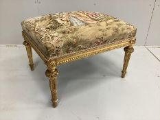 A Louis XVI style giltwood stool, width 64cm, depth 53cm, height 45cm