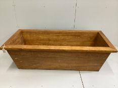 A French rectangular teak dough bin, length 160cm, depth 72cm, height 50cm
