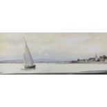 David Holmes (1936-1994) watercolour, Old Bosham, signed, inscribed in pencil to the mount, 54 x