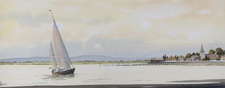 David Holmes (1936-1994) watercolour, Old Bosham, signed, inscribed in pencil to the mount, 54 x