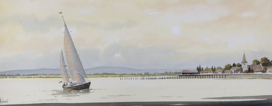 David Holmes (1936-1994) watercolour, Old Bosham, signed, inscribed in pencil to the mount, 54 x