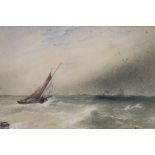 Attributed to Anthony Copley Fielding (1787-1855) watercolour, Shipping in rough seas, details