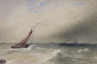 Attributed to Anthony Copley Fielding (1787-1855) watercolour, Shipping in rough seas, details