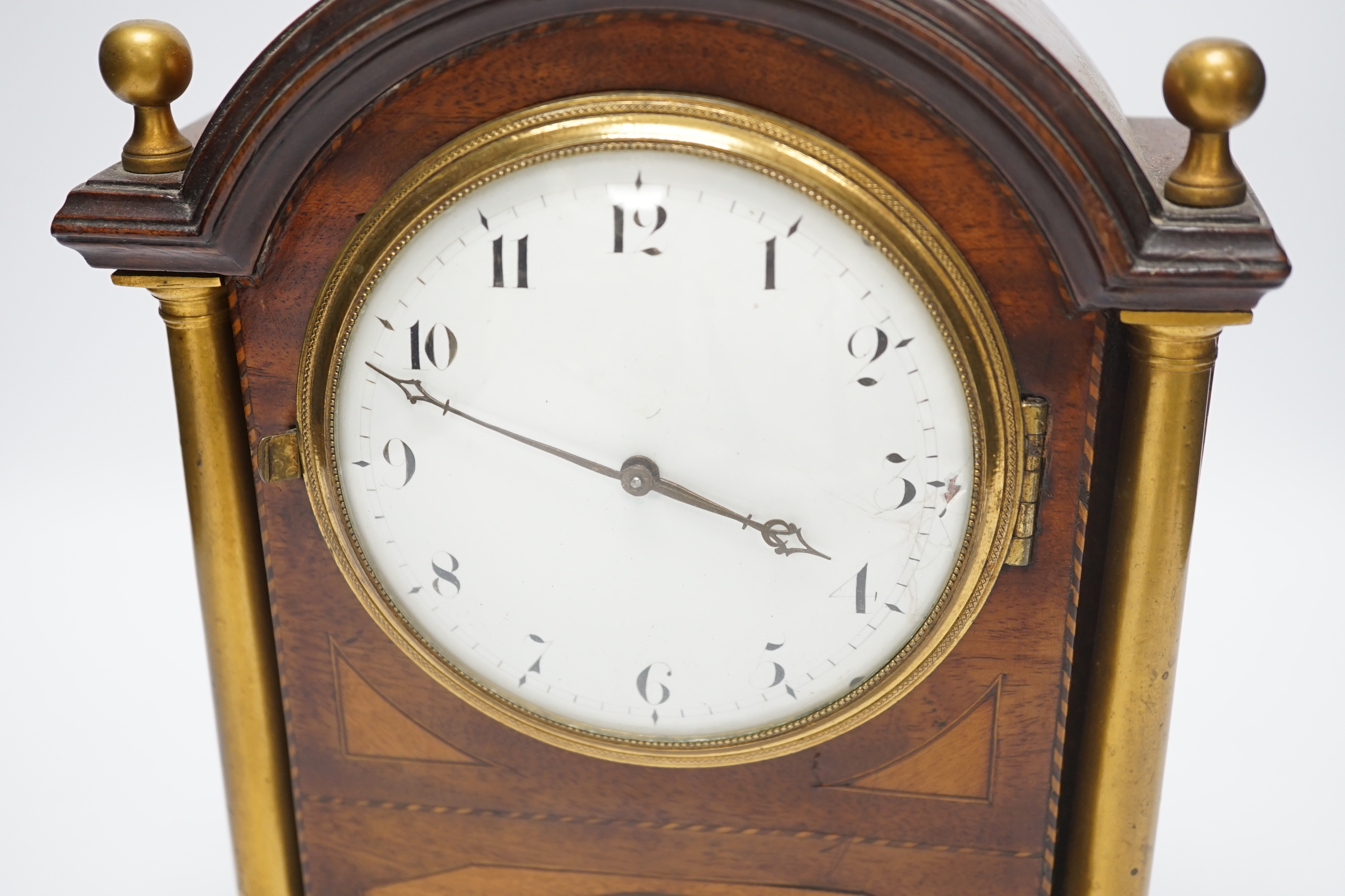 An Edwardian mahogany shell inlay mantel timepiece, 25cm - Image 2 of 7