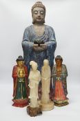 A large composition model of Guanyin and four other figures, tallest 60cm high