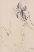 John Skelton, (British, 1923-1999), pencil sketch, Nude on a chair, signed and dated '67, 47 x