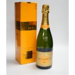 A bottle of Verve Clicquot champagne, vintage 2002, boxed