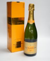 A bottle of Verve Clicquot champagne, vintage 2002, boxed