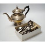 A large quantity of cutlery tea pot, trays etc