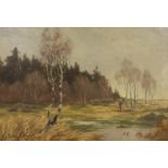 Robin Johnson (Contemporary) oil on board, Silver birches at a woodland edge, signed, 24cm x 17cm