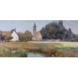Mary Georgina Barton (Irish 1861-1949), watercolour, Rural landscape with church, signed lower