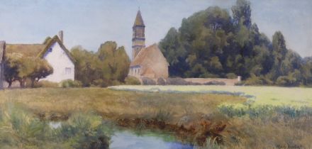 Mary Georgina Barton (Irish 1861-1949), watercolour, Rural landscape with church, signed lower