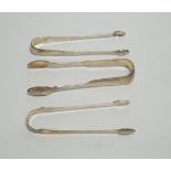 Nine assorted pairs of 19th century silver sugar tongs, including Scottish and Irish, various