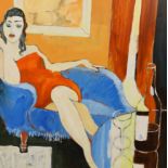 Peter Cheek (Contemporary) oil on board, study of a seated lady, ‘Further than beyond’ initialled
