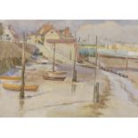 Arthur Suker (1857-1902), watercolour, Fishing village at low tide, monogrammed and dated 1921, 23 x