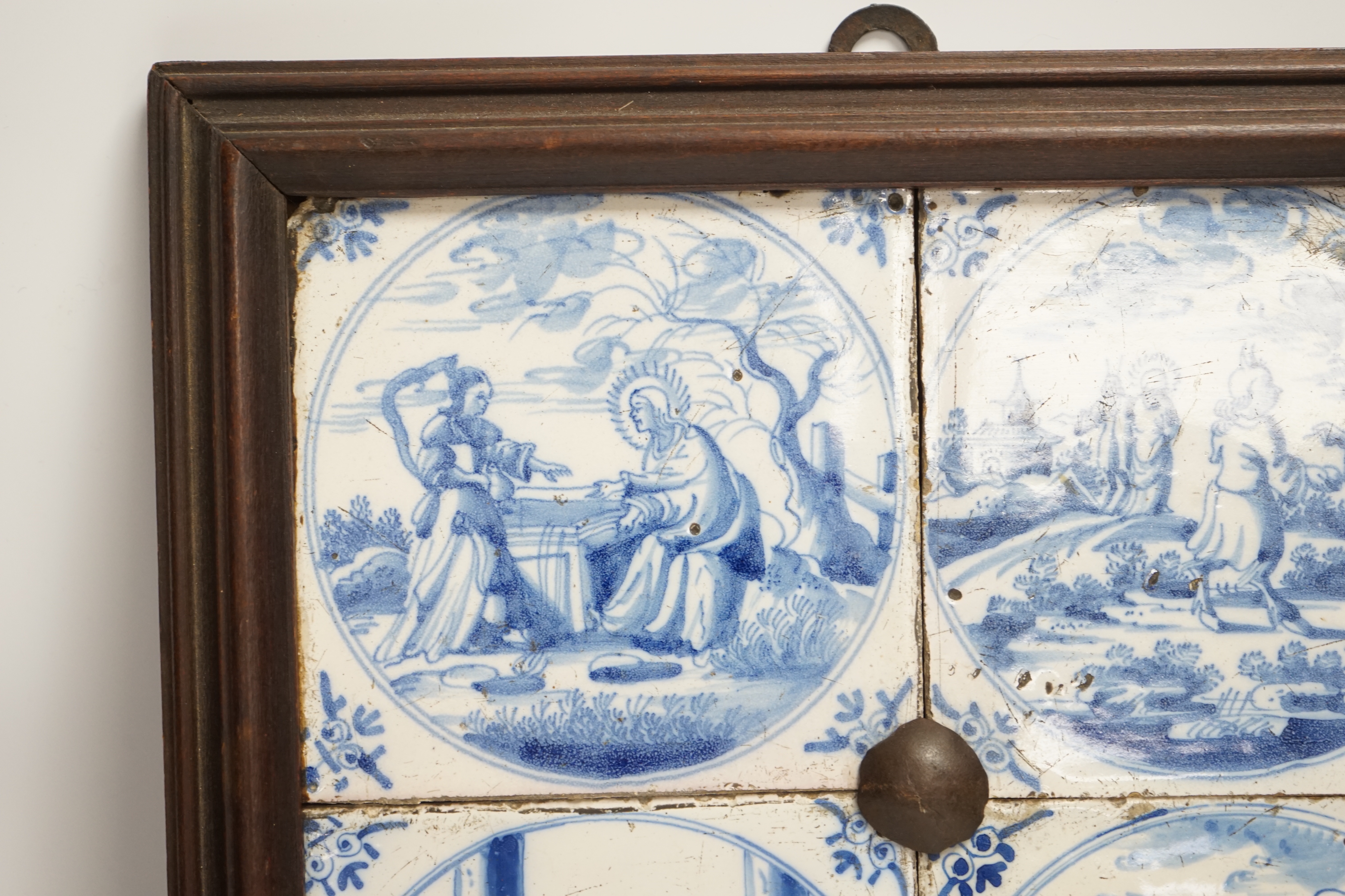 Four framed 19th century Delft ‘bible story’ tiles, 31cm x 31cm - Image 2 of 5