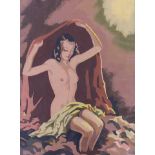 Contemporary School, oil on canvas, Seated semi nude lady, 39 x 28.5cm