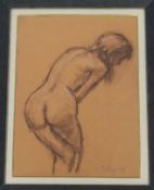 Llewellyn Petley-Jones (1908-1986), conte crayon, Crouching nude, signed and dated '69, 30 x 22cm