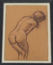 Llewellyn Petley-Jones (1908-1986), conte crayon, Crouching nude, signed and dated '69, 30 x 22cm