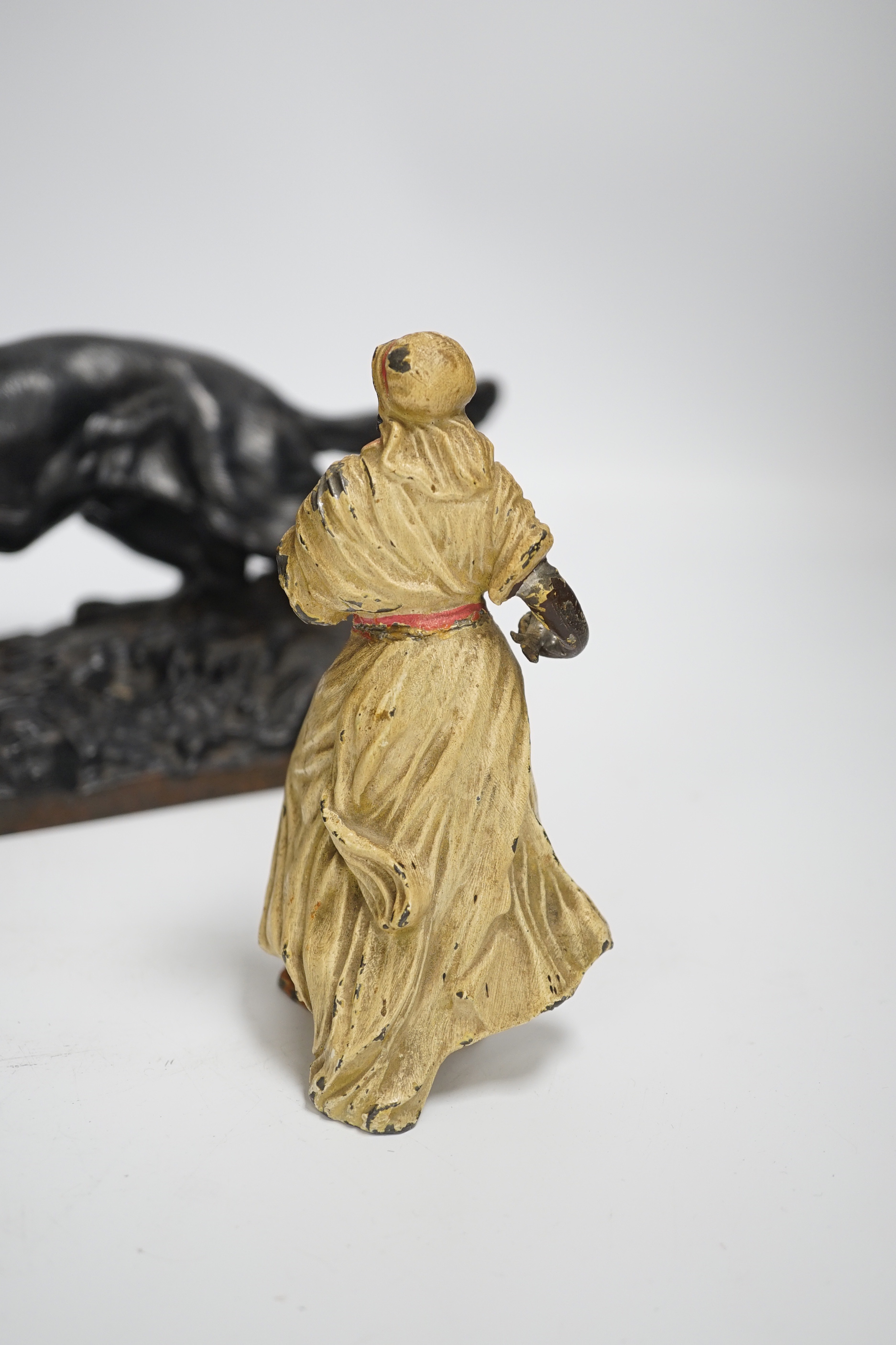 A cold-painted lead figure and a bronze animalier retriever dog, dog group 34cm long (2) - Image 3 of 7