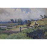 Charles E. Georges (1869-1970), watercolour, Horseman on a lane, signed and dated 1902, 53 x 37cm