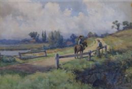 Charles E. Georges (1869-1970), watercolour, Horseman on a lane, signed and dated 1902, 53 x 37cm