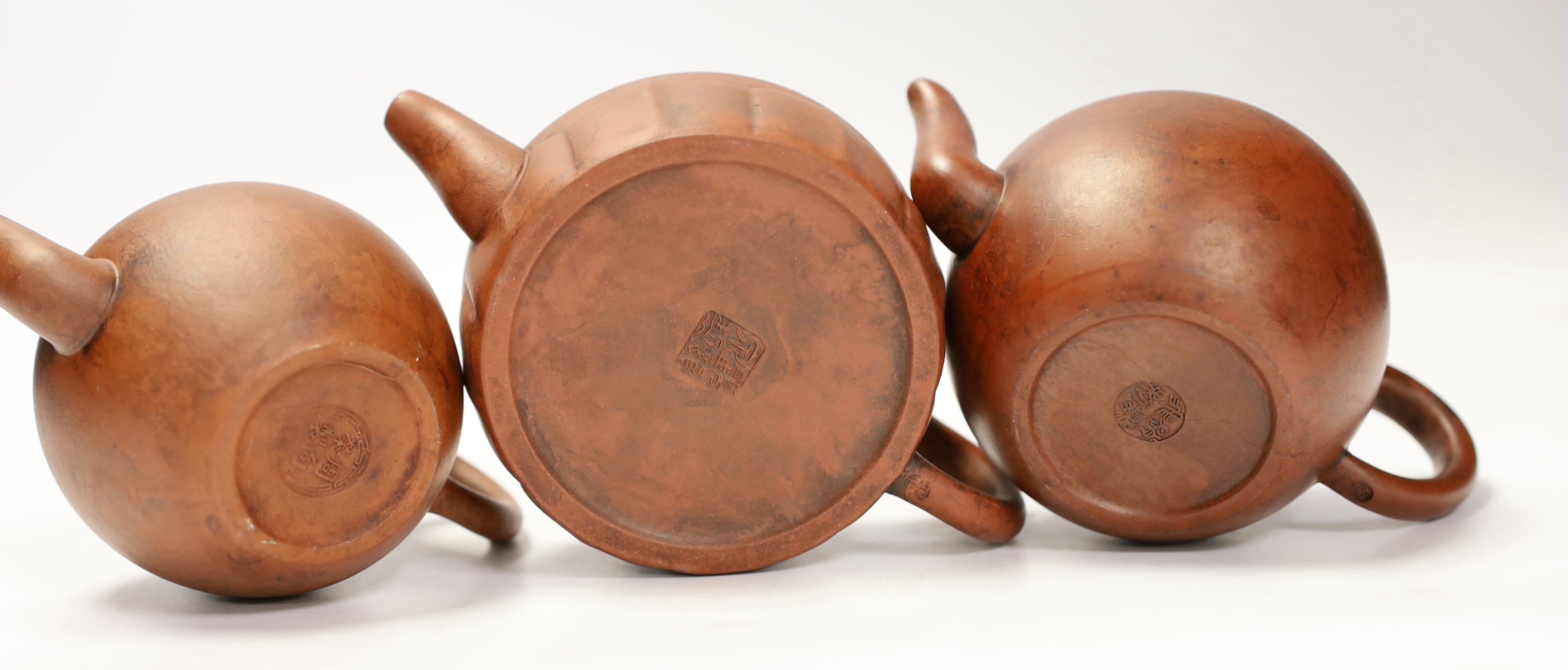 Three Chinese Yixing terracotta teapots, tallest 9cm - Image 5 of 5