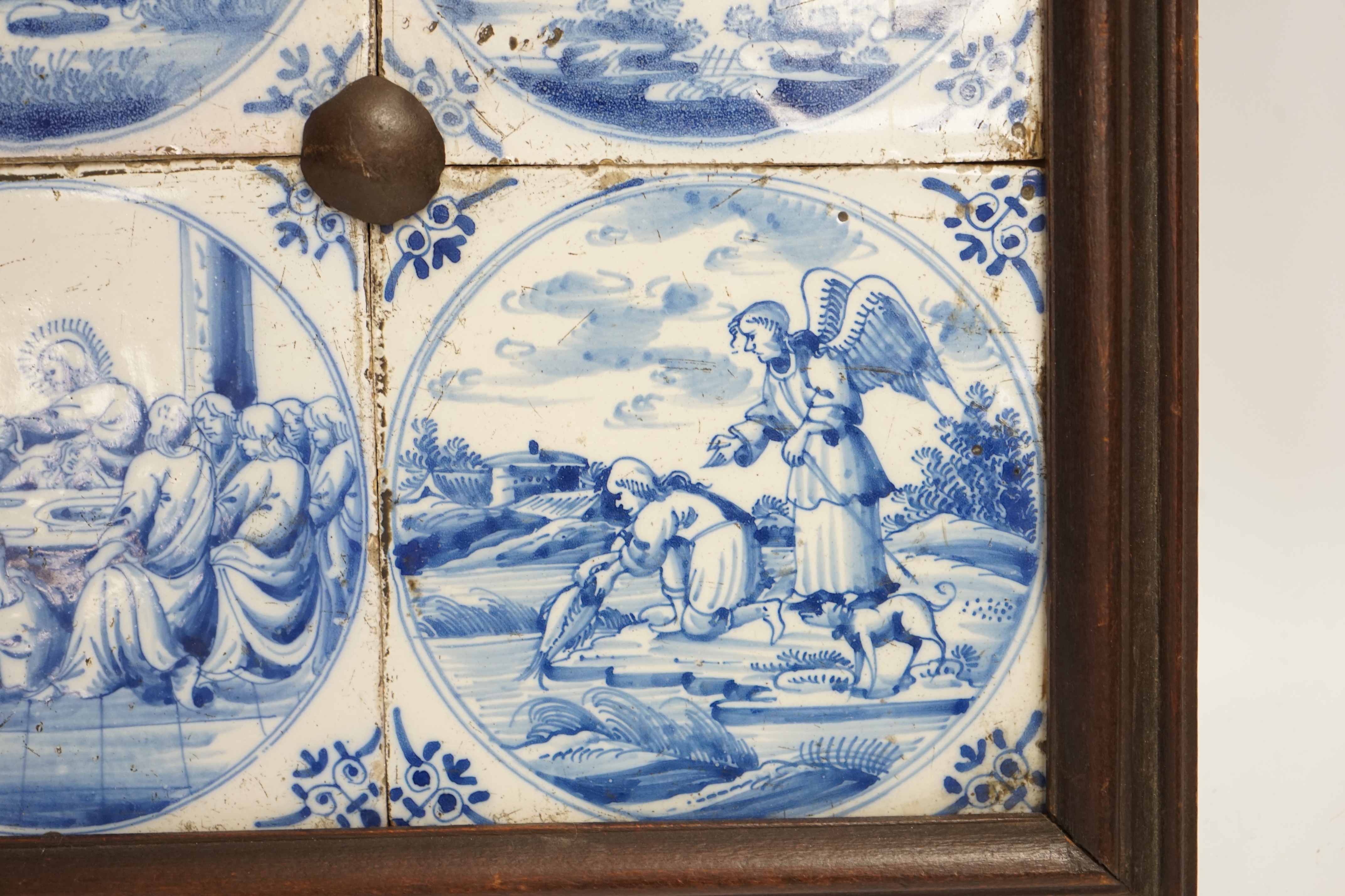 Four framed 19th century Delft ‘bible story’ tiles, 31cm x 31cm - Image 4 of 5