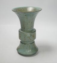 A Chinese turquoise glazed gu vase, 18cm