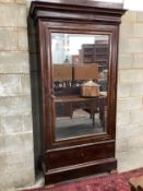 A mid 19th century French mahogany mirrored armoire width 108cm, depth 51cm, height 214cm.