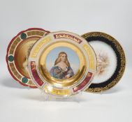 Two early 20th century Vienna style cabinet plates painted and enamelled with portraits and a Sevres