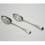 A pair of George III Old English pattern 'berry' spoons, Thomas Wilkes Barker, London, 1812, 22.3cm,