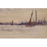 Attributed to Frederick James Aldridge (1850–1933), watercolour, Thames at Greenwich, signed and