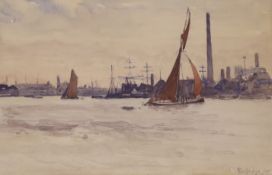 Attributed to Frederick James Aldridge (1850–1933), watercolour, Thames at Greenwich, signed and