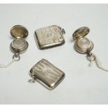 Two late 19th/early 20th century silver sovereign cases, 29mm and two silver vesta cases.