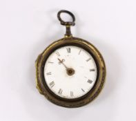 A mid 18th century gilt metal pair cased verge pocket watch, by Henry Hurt, London, (a.f.), outer
