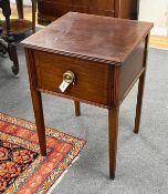 A 19th century style mahogany side table, fitted drawer on square tapered legs, width 50cm, depth