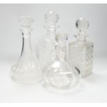 Seven cut glass decanters and stoppers and other cut glass, tallest decanter 26cm high including