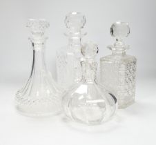 Seven cut glass decanters and stoppers and other cut glass, tallest decanter 26cm high including