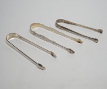Eight assorted pairs of 18th and 19th century silver sugar tongs including Peter & Ann Bateman.