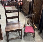 A Victorian carved oak high-back chair, width 49cm, height 118cm, together with an early 20th