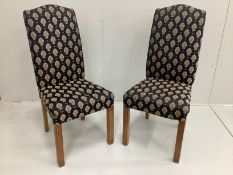 A set of eight George III style upholstered high back dining chairs on fluted square beech legs