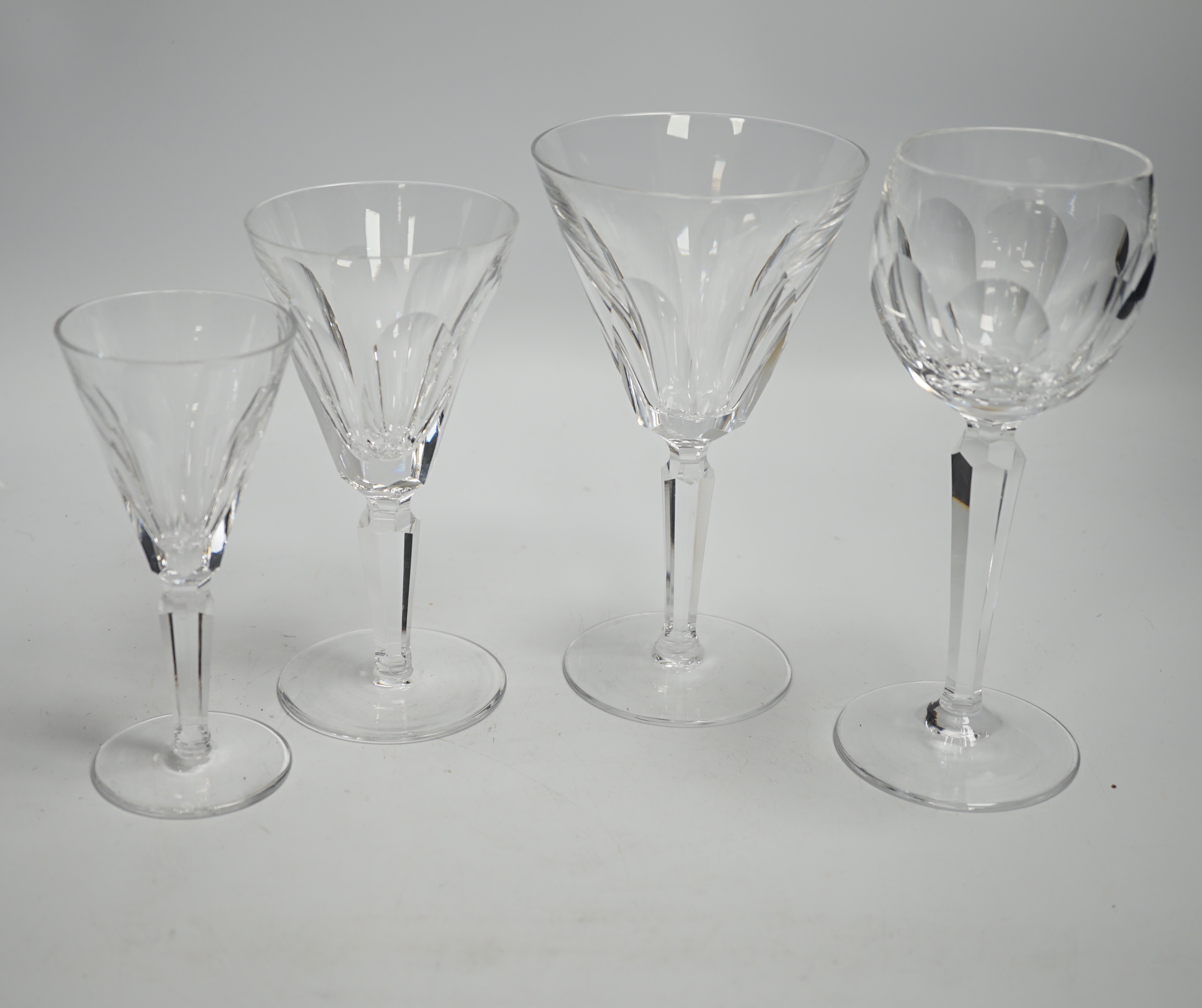 Waterford ‘Sheila’ pattern; six wine goblets, six flutes, six claret, four small wine and six